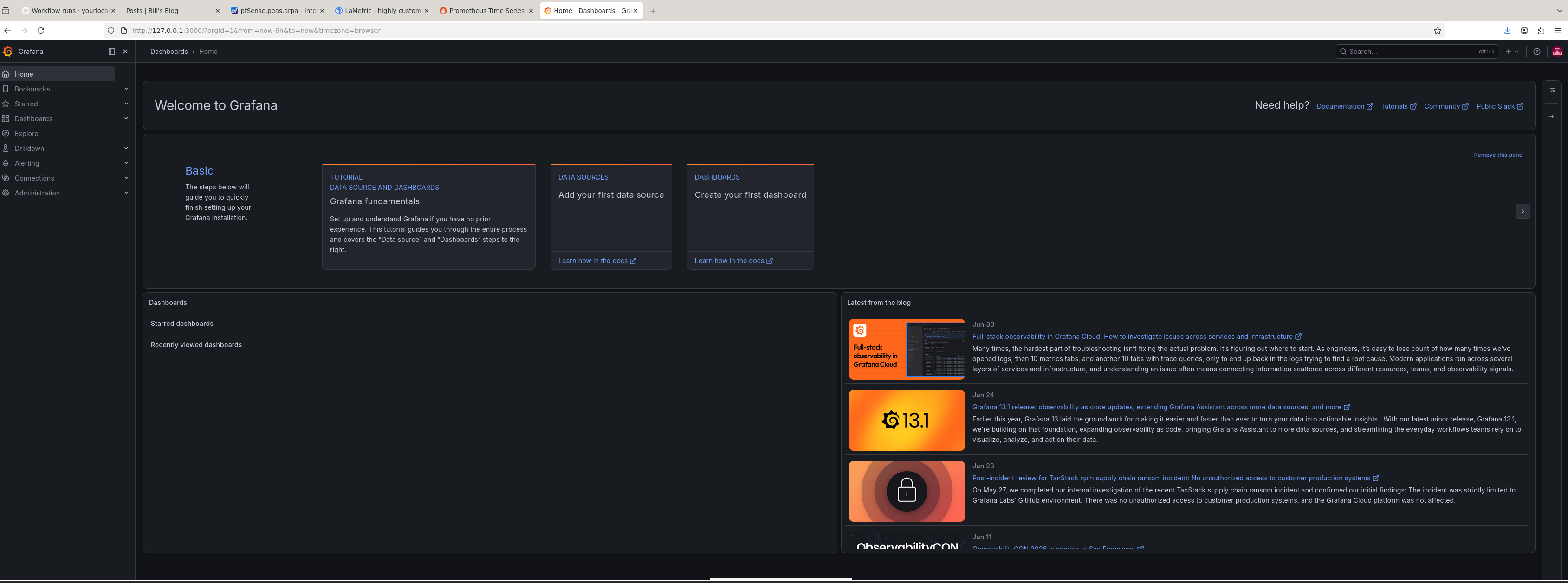 Grafana up and running on localhost:3000