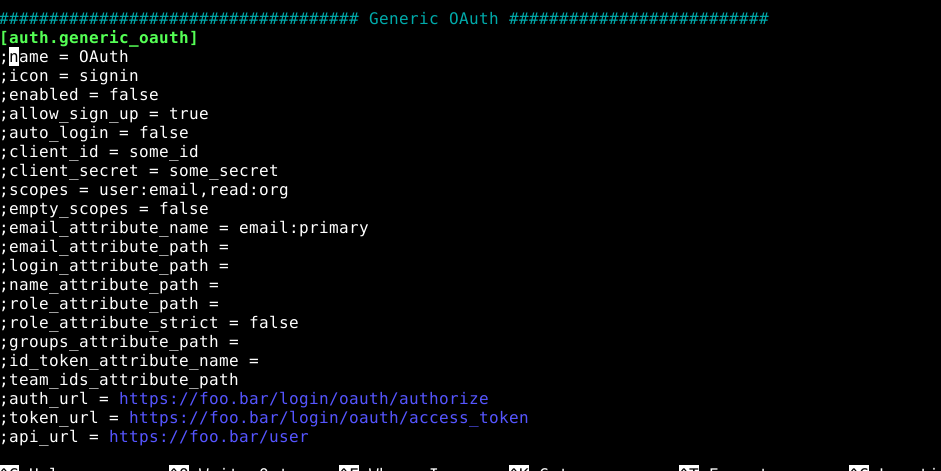 Grafana&rsquo;s generic_oauth section in its default, fully commented state