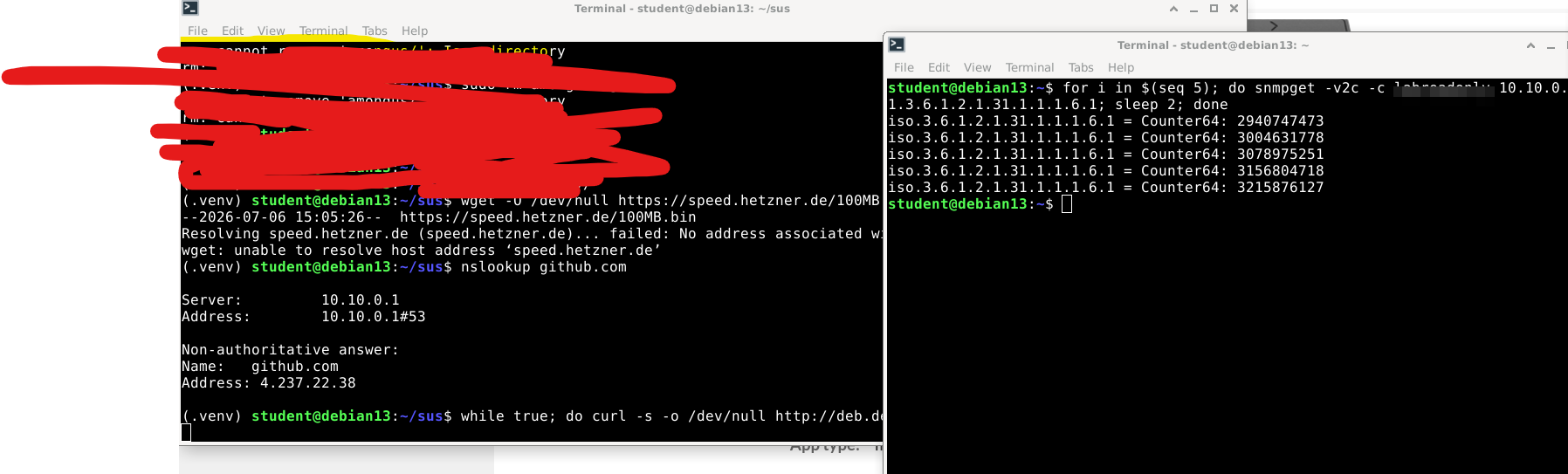 Proving it — a sustained download on the left, the em0 byte counter climbing on the right